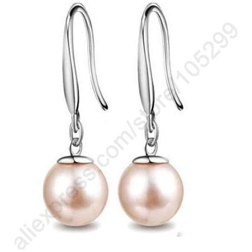 10mm Ball Round Fresh Water Pearl Woman Earrings Shiny 925 Sterling Silver French Hook Earwires Earring Lady Jewelry