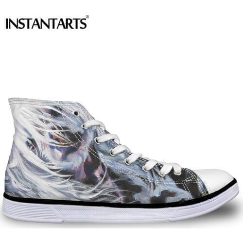 INSTANTARTS Chinese Crested Dog Flat Shoes Womens Vulcanize High-top Canvas Shoes Art Paint Print Breathable Lacing Casual Shoe