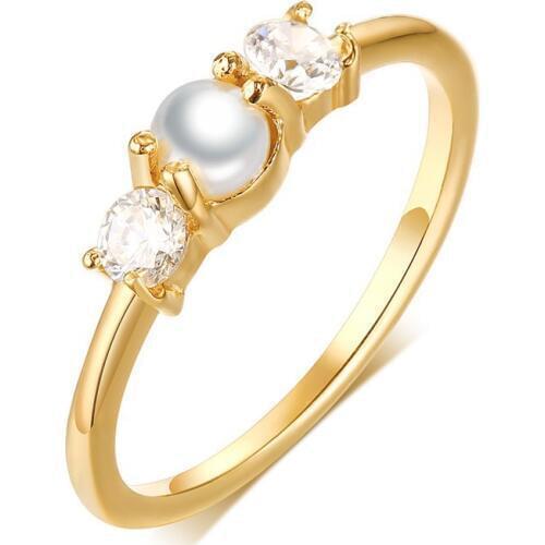 2019 Fashion Gold Color Cubic Zircon Rings For Women Round Shaped Imitation Pearls Wedding Ladies Ring Beautiful Pretty Jewelry