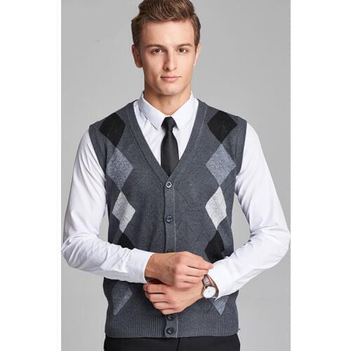 Mens Wool V-neck Vest Pullover Sleeveless Argyse Slim Fit Autumn Spring Perfect Quality Clothes Knitted Cotton Casual Sweaters