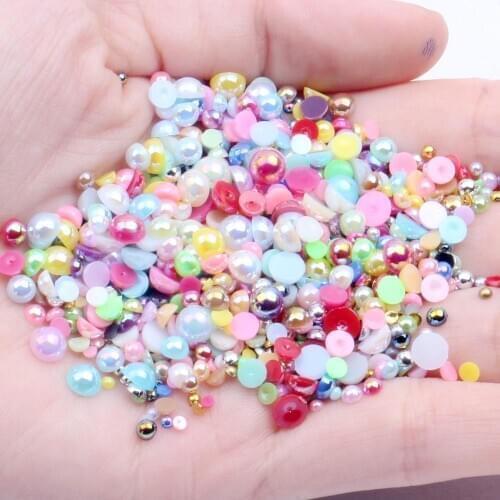 1000/500pcs 2-5mm and Mixed Size Mix Colors AB Glue on ABS Imitation Half Round Pearls Resin Flatback Beads Craft Jewelry Making