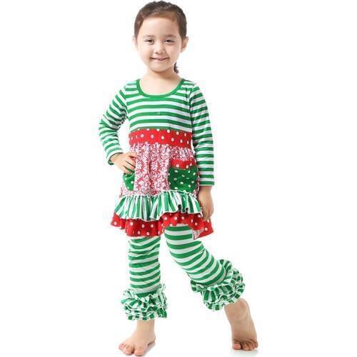 2016 Toddler Girls Clothing Sets 100% Cotton Boutique Girl Clothes Christmas Hot Sale Striped Dress+ Legging Pants Girl Sets