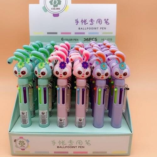 36 pcs/lot Lovely Long-eared Rabbit 6 Colors Ballpoint Pen Cute Roller Ball pens School Office Writing Supplies Stationery Gift
