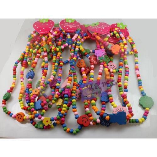 6set=6(Bracelets+Necklaces) Cute Girl Necklace And Bracelet Wood Playsets Children Birthday Gift Jewelry