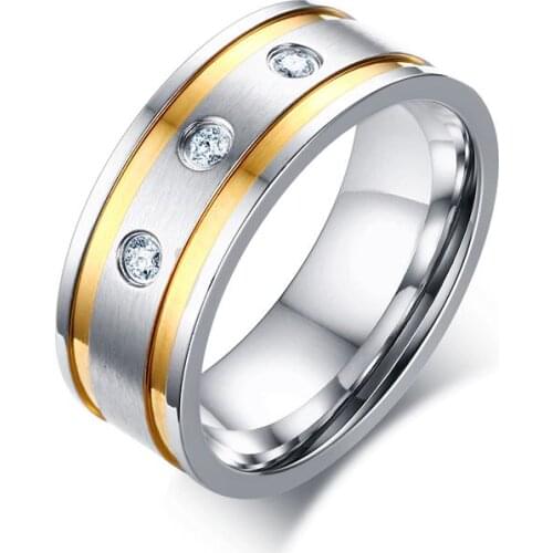 8MM stainless steel CZ stone finger ring mens fashion jewelry titanium steel bijoux trendy male personality Anel Anillos