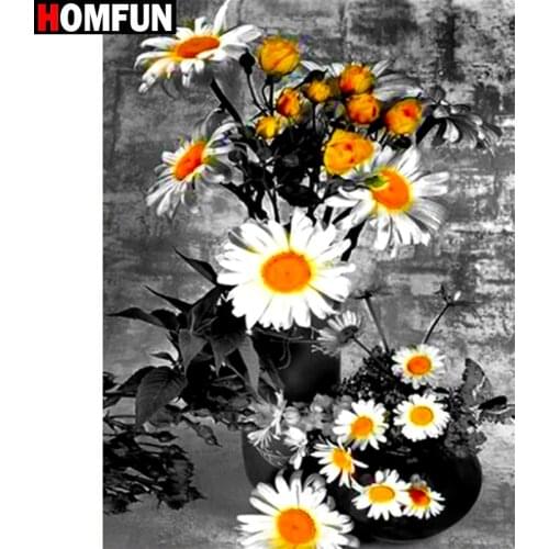 HOMFUN Full Square/Round Drill 5D DIY Diamond Painting "White daisy flower" Diamond Embroidery Cross Stitch Home Decor Gift