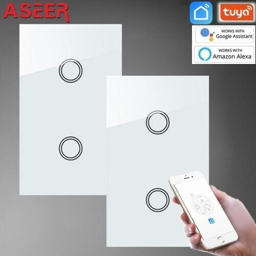 ASEER,AU/US 2pcs Luxury WIFI Wall Touch Switch 2 Gang 2 way Smart Switches,AC 110-240V Works with Google,Alexa,Tuya smart life