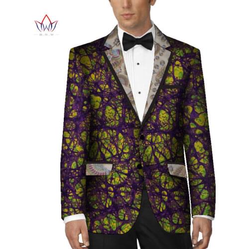 Bintarealwax African Jacket For Men African Long Sleeve Top African Clothing Dashiki African Print Blazer Men Outfits WYN202