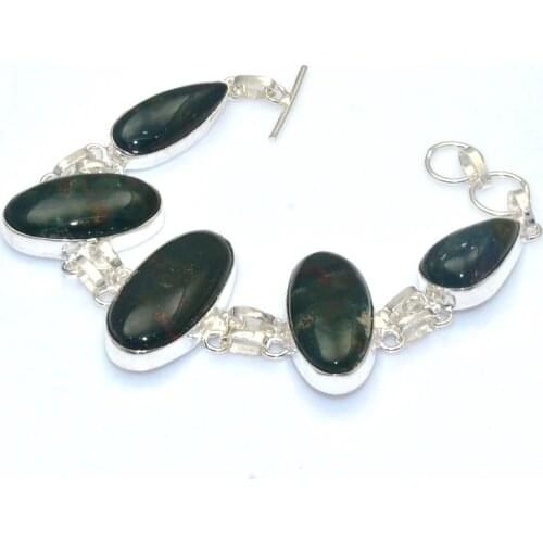 Genuine Bloodstone Bracelet Silver Overlay over Copper , women Jewelry gift 19.5 cm, B4280