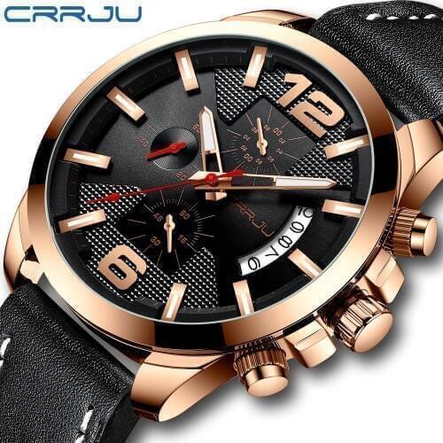 CRRJU New Watch Men Fashion Sport Quartz Clock Mens Watches Brand Luxury Leather Business Waterproof Watch Relogio Masculino