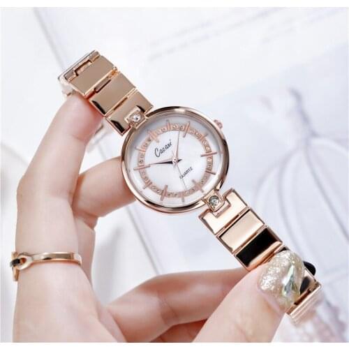 Cacaxi Fashion Ladies Watch Girls Luxury Women Wrist Watches Alloy Band Quartz Clock Female Round Watches Crystal Dial Gifts