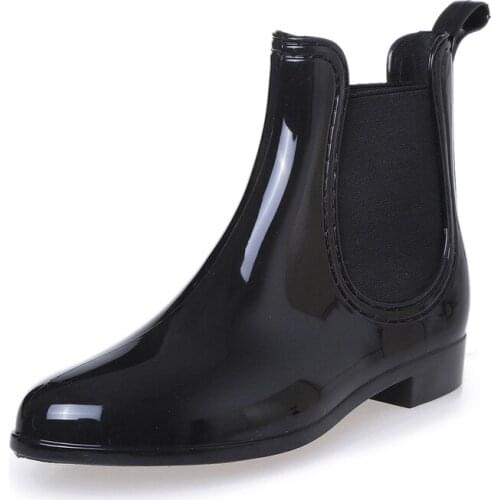 CuddlyIIPanda Fashion Design Girls Rain Boots Womens Short Boots Elastic Water-proof Shoes Red Blue Black PVC Ankle Boots