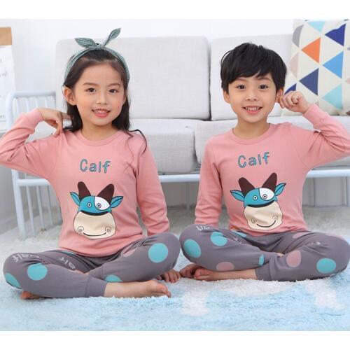 Children Animal Cartoon Pajamas For Boys Girls New Autumn Cotton Pyjamas Set Kids Pijama Long Sleeve Home Wear Sleepwear Suits