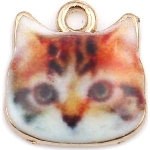 DoreenBeads Fashion Jewelry Making Pendant Cat Animal Zinc Based Alloy DIY Charms White & Orange Enamel 13mm x 12mm, 10 PCs