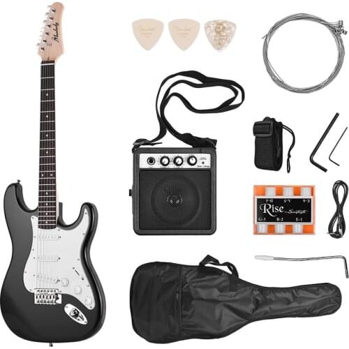 Muslady Electric Guitar Solid Wood Paulownia Body Maple Neck 21 Frets 6 String with Speaker Pitch Pipe Guitar Bag Strap Picks