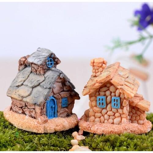 2PCS Country Cottage Figures Decorative House Mini Fairy Garden Aquarium Fish Tank Animals Statue Resin Craft Home Decoration