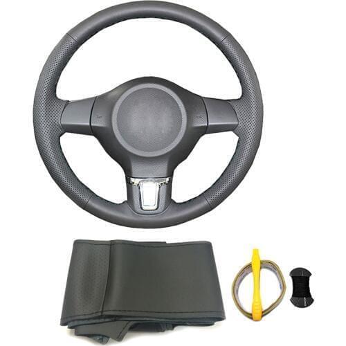 Leather DIY braided hand sewing car steering wheel cover accessories for VW Golf 6 MK6 Polo Jetta 5 MK5 Bora Touran