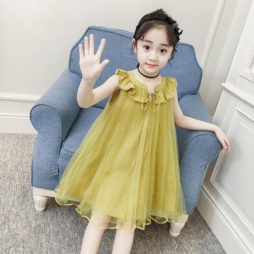 Girl Summer mesh Dress 2019 kids girls ruffles collar fashion casual dresses Children Princess Clothes 3-14age
