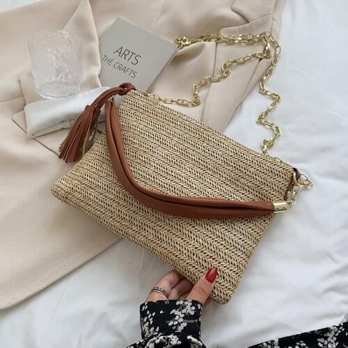 Small Envelope Straw Crossbody Bag for Women 2021 Bohemian Small Summer Chain Purse and Handbag Vacation Beach Bags