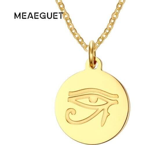 Meaeguet Jewelry Classic Gold-Color Womens Stainless Steel Eye of Horus Ancient Egypt Pendant Necklace - 24" Link Chain