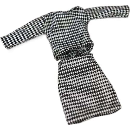 Fashion Houndstooth Long Sleeve Shirt Skirt 1/6 BJD Doll Outfits For Barbie Clothes Set Handmade Dolls Accessories Kids Toy Gift