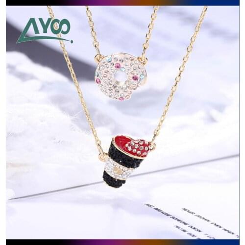 Fashion Jewelry SWA High Quality Exquisite Crystal Lovely Coffee Doughnut Shape Sweet Romantic Women Pendant Necklace Best Gift
