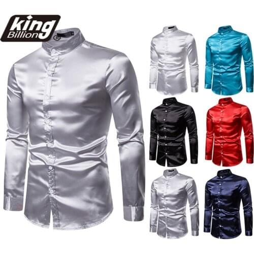 EU Size 2021 New Casual Mens Fashion Henry collar High Quality Leisure Fashion bright Long sleeve Shirt Slim Fit Social Dress
