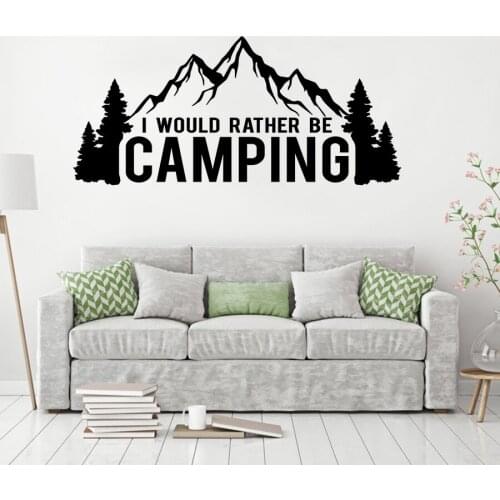 Car Window Decal Camping Lover Wall Sticker I Would Rather Be Camping Quote Vinyl Wall Mural Mountain And Trees Stickers AY1735