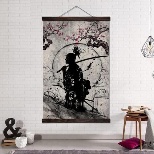 Wall Art Framed Posters and Prints Canvas Painting Home Decor Black and White Poster Decorative Picture Samurai Art