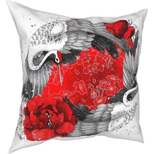 Enfolding Wings Cranes Peony Pillowcover Home Decor Birds Cushions Throw Pillow for Sofa Polyester Double-sided Printing Printed