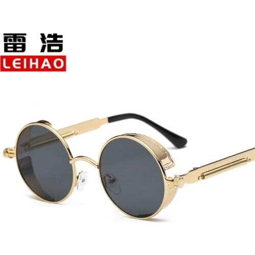 New style metal round frame personalized spring leg colorful reflective Sunglasses European and American retro Prince glasses