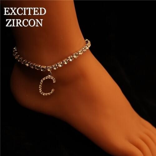 Rhinestone Letter Anklets Wholesale Jewelry for Women Bling Tennis Chain Alphabet Ankle Bracelet Jewelry Fashion Gift For Women