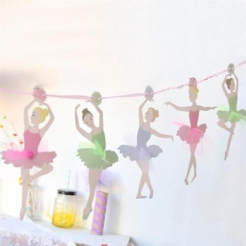 Lovely Dancing Ballet Girl Banner Hanging Bunting Kindergarten Party Decoration