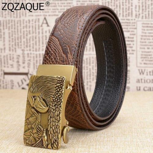 NEW High Grade Auto Buckle Belts MENs Fashion Eagle Pattern Quality Cintos First Layer Cow Leather Business Waistbands SY1921