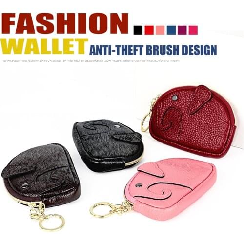 RETROGOO 2021 Fashion Cute Elephant Women Coin Wallet Key Chain Purse Genuine Leather Female Wallets Small Mini Card Money Bag