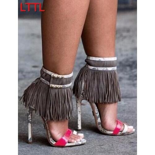 NEW women summer fringe sandals ankle strap sexy tassel high heels handmade gladiator sandals wedding shoes women zebra print