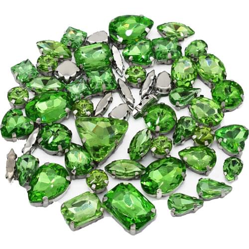 Silver Claw Setting Light Green Mix Shape Glass Flatback Crystal Sew on Rhinestones DIY Clothing Decoration