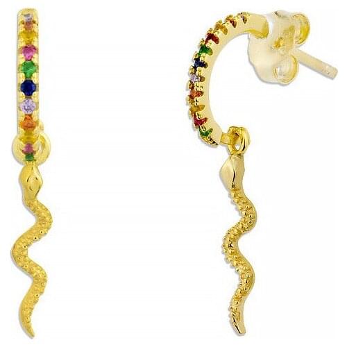 DARK DIAMOND-snake earrings with zircons in 925 sterling silver plated in 18 carat gold