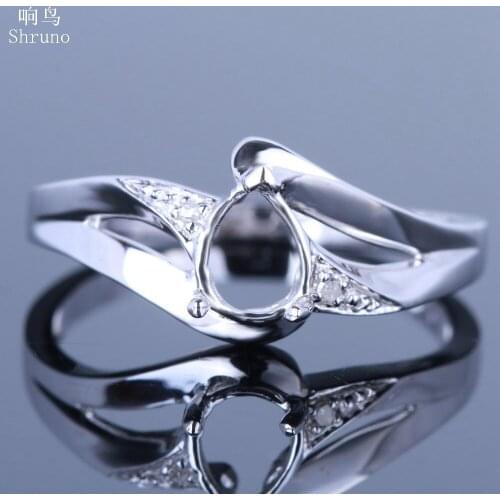 Shruno Solid 10K White Gold Natural Diamonds Fine Jewelry Semi Mount Engagement Wedding Ring Setting Fit Round 5.75 -7.25mm