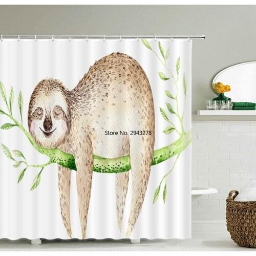 Cute Sloth 3D Printed Shower Curtain Cartoon Polyester Fabric Bath Curtain for Bathroom Curtain Decoration Shower Curtains