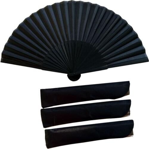 Chinese Style Black Decorative Fans Lace Fabric Silk Folding Hand Held Dance Fans Flower Party Wedding Prop