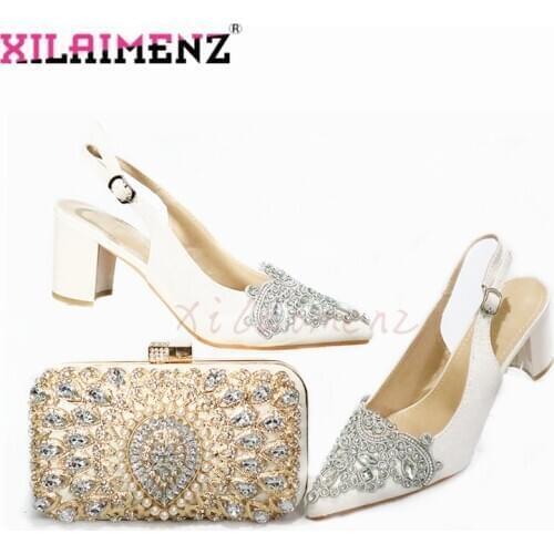 Comfortable Heels Lady Shoes and Bag Set in Silver Color Nigerian Women Shoes Matching Bag for Wedding Dress