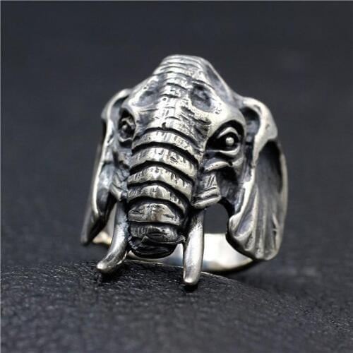 Vintage Elephant Ring Men Stainless Steel African Tribe Animal Elephants Head Biker Jewelry