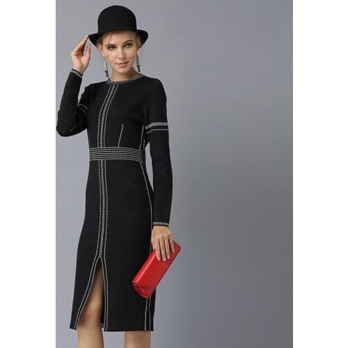 KMETRAM Vintage Knitted Black Dress Women Clothes 2020 Spring Autumn Party Midi Dress Elegant Ladies Dresses Vestidos MY2750