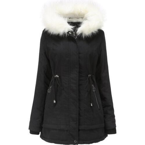 WYWAN Winter Jacket Women Fur Parkas Slim Zipper Parkas Wool Hat Belt Hoodie Thicken Winter Coat Outwear Long Female Snow Coat
