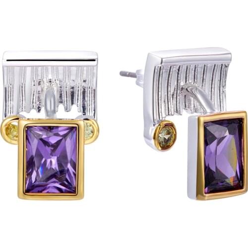 Delicate Feminine Purple CZ Stud Earrings for Women Silver Gold Color Daily Fashion Jewelry Drop-Ship