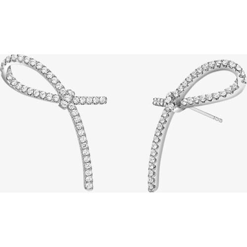 SLJELY Fashion Real S925 Sterling Silver Simple Ribbon Earrings Micro High Quality AAA Cubic Zirconia Women Fine Brand Jewelry