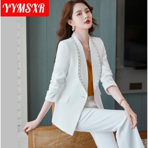 Two-piece High-end Plus Size Womens Suit 2021 Autumn and Winter Elegant Pure Color Ladies Blazer Fashion High Waist Trousers