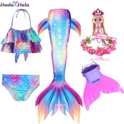Girls Tail Mermaid Tails Kids Swimsuit Costumes With Monofins Bikini Swimming Cosplay Little Mermaid tail for Children Swimwear
