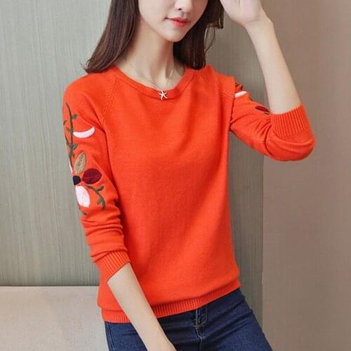 New Fashion 2020 Women Spring Autumn Embroidery Flower Knitted Sweater Pullovers Casual Warm Long sleeve Sweaters Top Female
